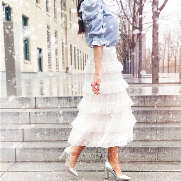 Rachel Parcell Tiered Dot Mesh Skirt NWT - Picture 3 of 10